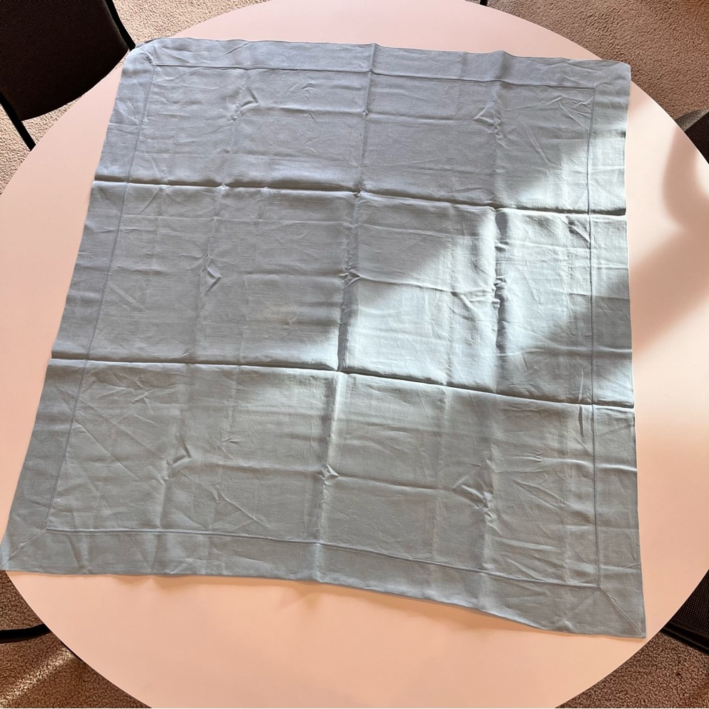 Vintage Solid Blue Color Cotton Tablecloth Approximately 42 x 44 - Picture 3 of 15